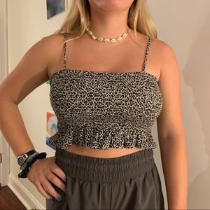 American Eagle Leopard Print Ruffled Tank